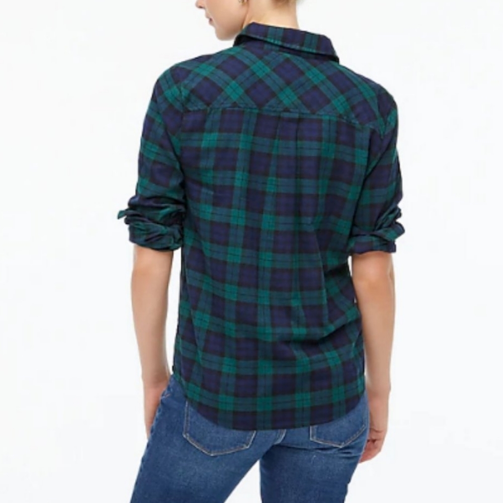 J. Crew Women' Boy Fit Navy Blue & Green Plaid  Long Sleeve Button Down Shirt XS - Picture 5 of 9